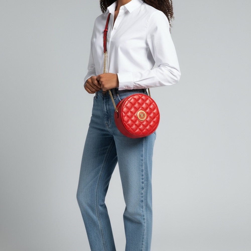 Versace Red Quilted Crossbody Bag with Gold Chain